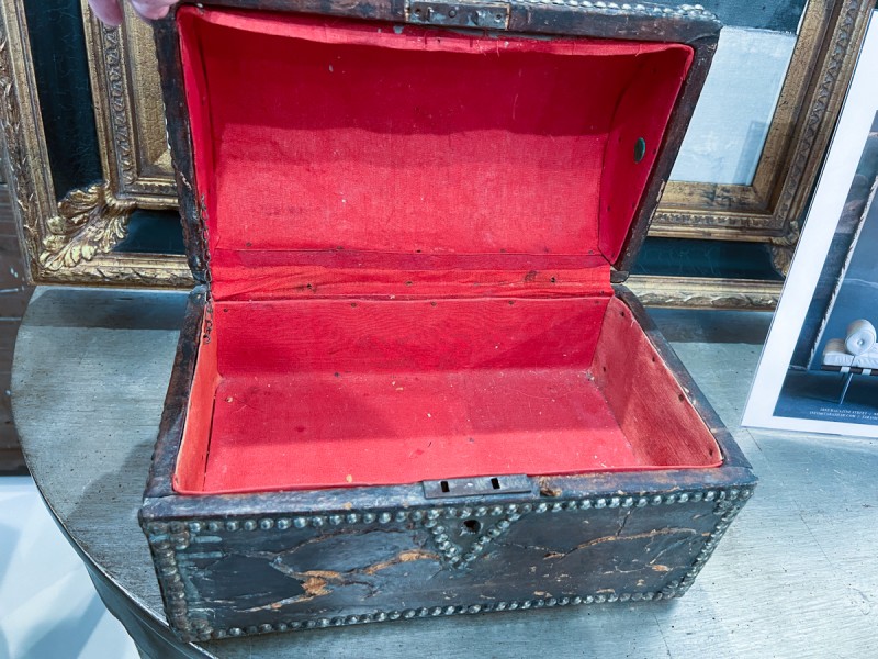 18th Century Antique Leather Box with Nailheads - Image 6