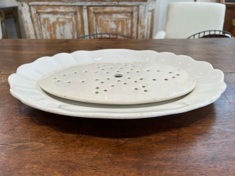 Antique Belgian White Ironstone Platter with Drain Plate - Image 4