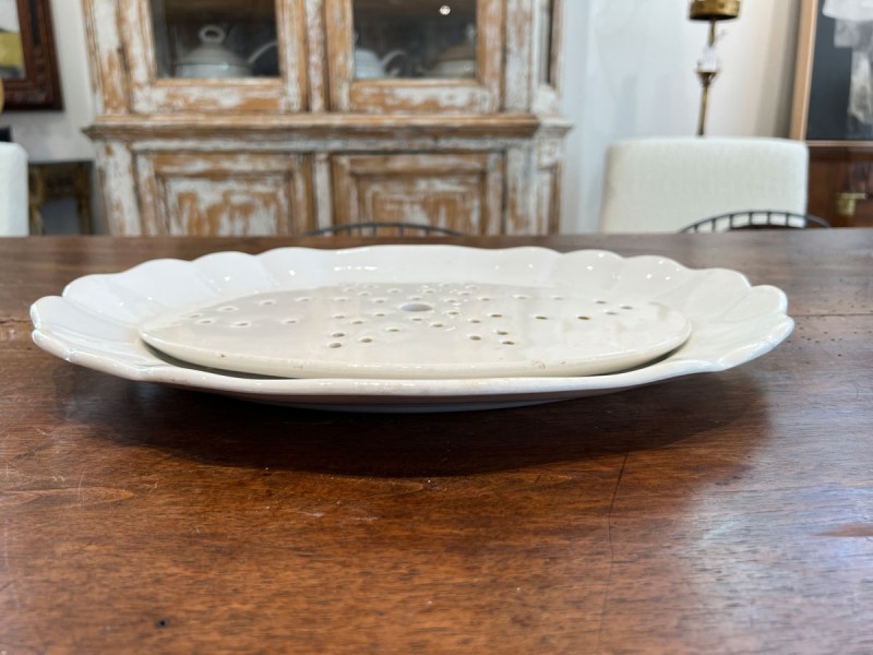 Antique Belgian White Ironstone Platter with Drain Plate - Image 2
