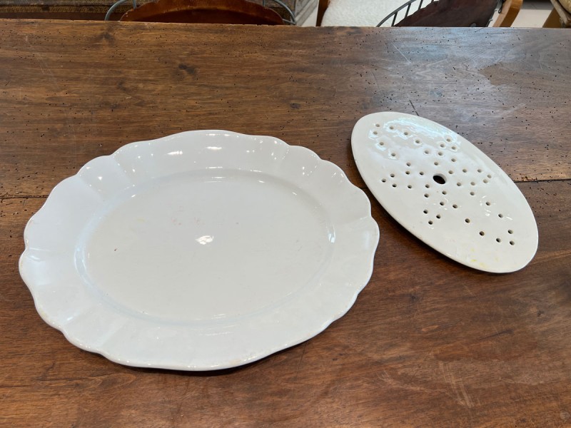 Antique Belgian White Ironstone Platter with Drain Plate - Image 3