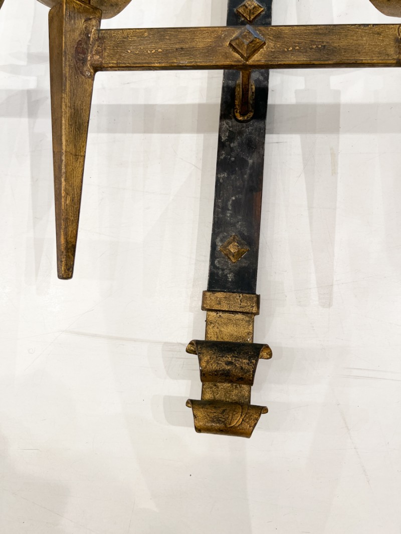 Pair of Large Spanish Gilded Iron Sconces - Image 9