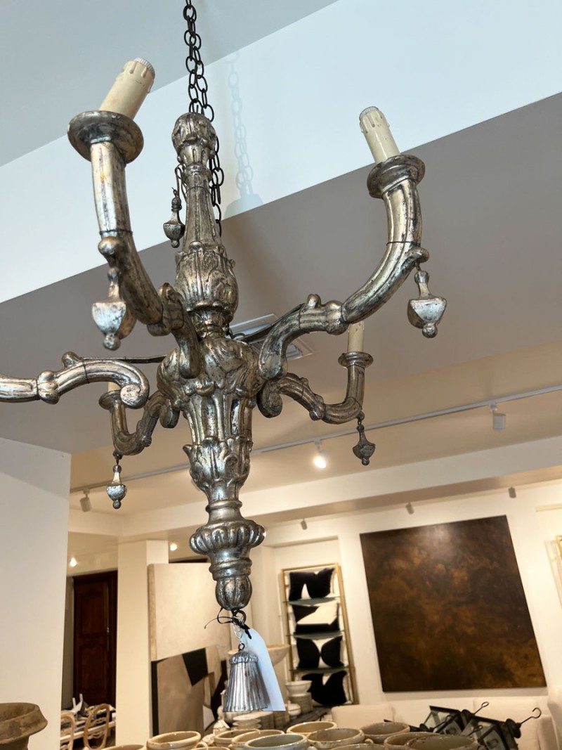 18th Century Italian 6 Arm Silverleaf Chandelier - Image 3
