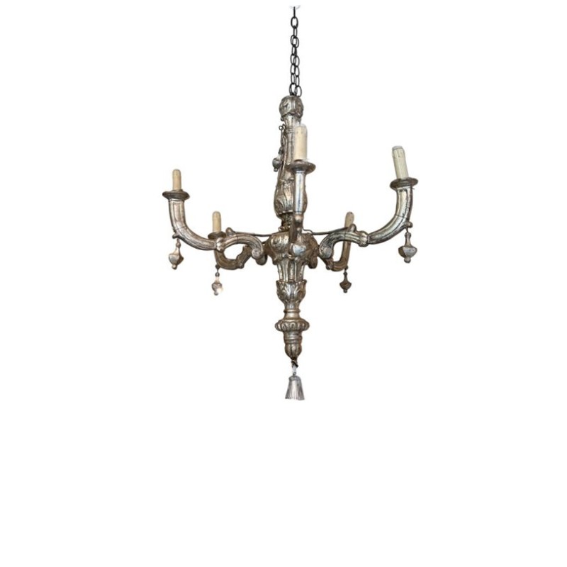 18th Century Italian 6 Arm Silverleaf Chandelier