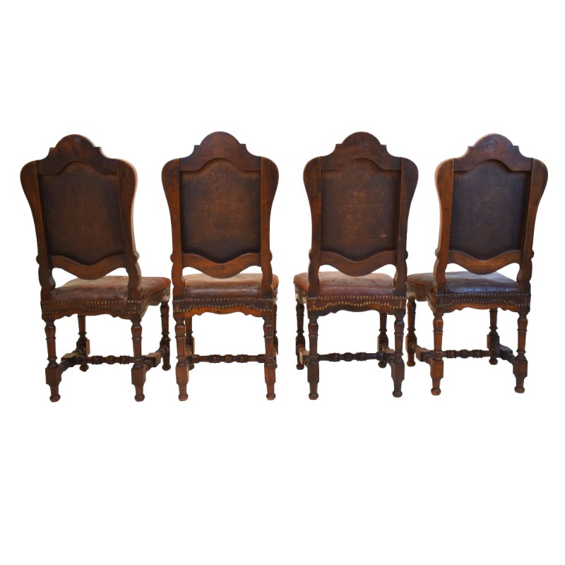 Set of 8 18th Century Venetian Leather Dining Chairs - Image 2