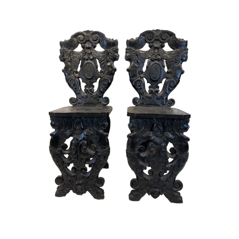 Pair of 19th Century Black Forest Escabell Chairs