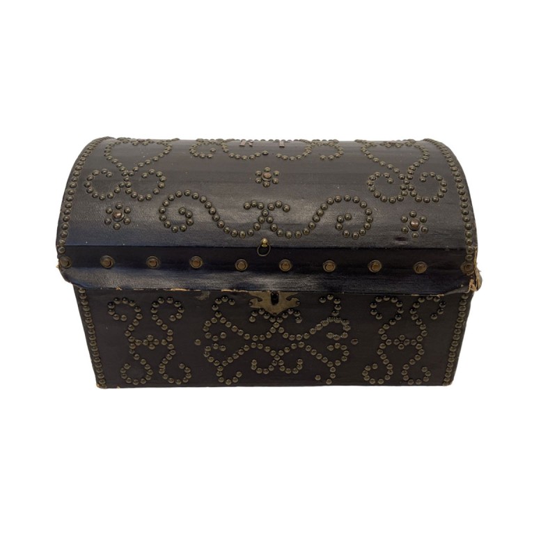 18th Century French Antique Leather Box with Nailheads & Monogram