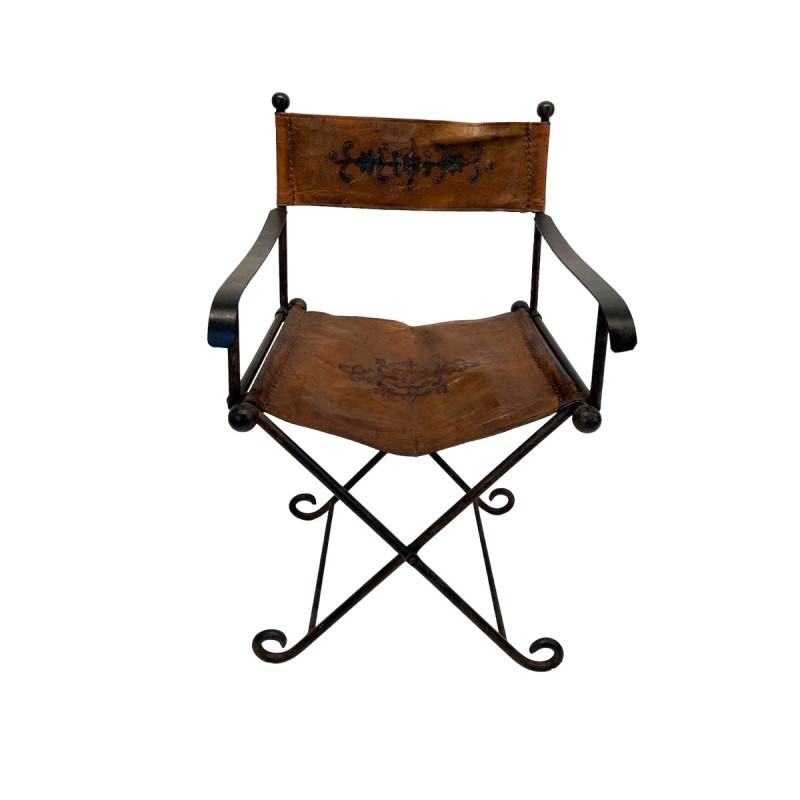 19th Century Leather Savonarola Chair with Iron