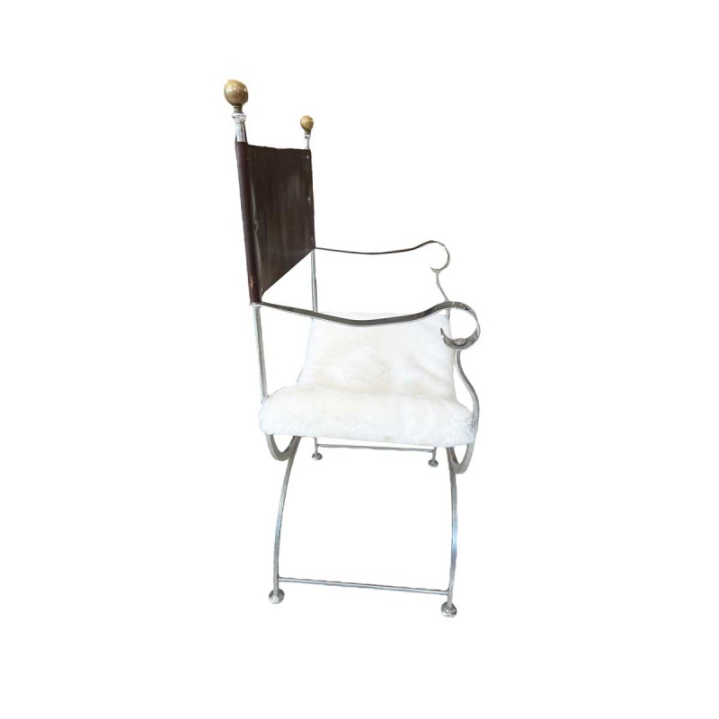 Pair of Savonarola Chairs with Fur Seat - Image 2