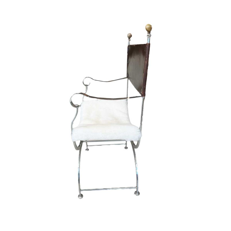 Pair of Savonarola Chairs with Fur Seat - Image 4