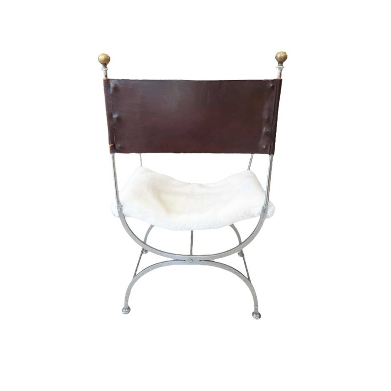 Pair of Savonarola Chairs with Fur Seat - Image 3