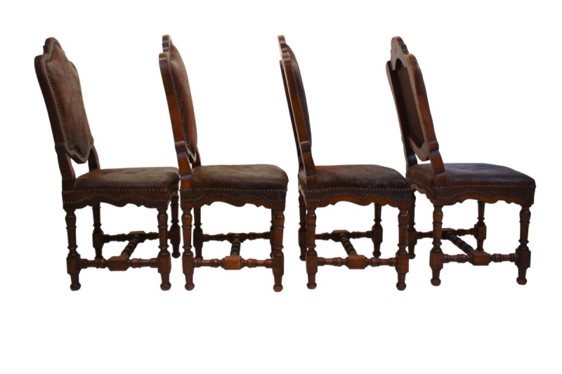 Set of 8 18th Century Venetian Leather Dining Chairs - Image 4