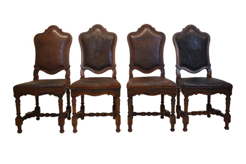 Set of 8 18th Century Venetian Leather Dining Chairs - Image 5
