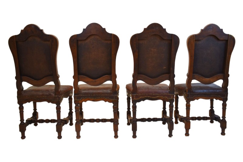 Set of 8 18th Century Venetian Leather Dining Chairs - Image 7
