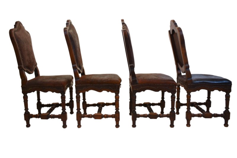 Set of 8 18th Century Venetian Leather Dining Chairs - Image 8