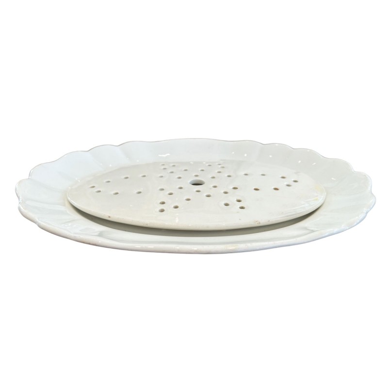 Antique Belgian White Ironstone Platter with Drain Plate