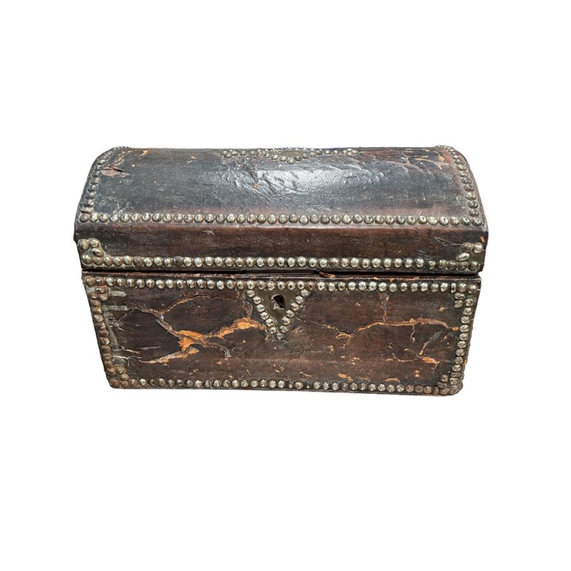 18th Century Antique Leather Box with Nailheads