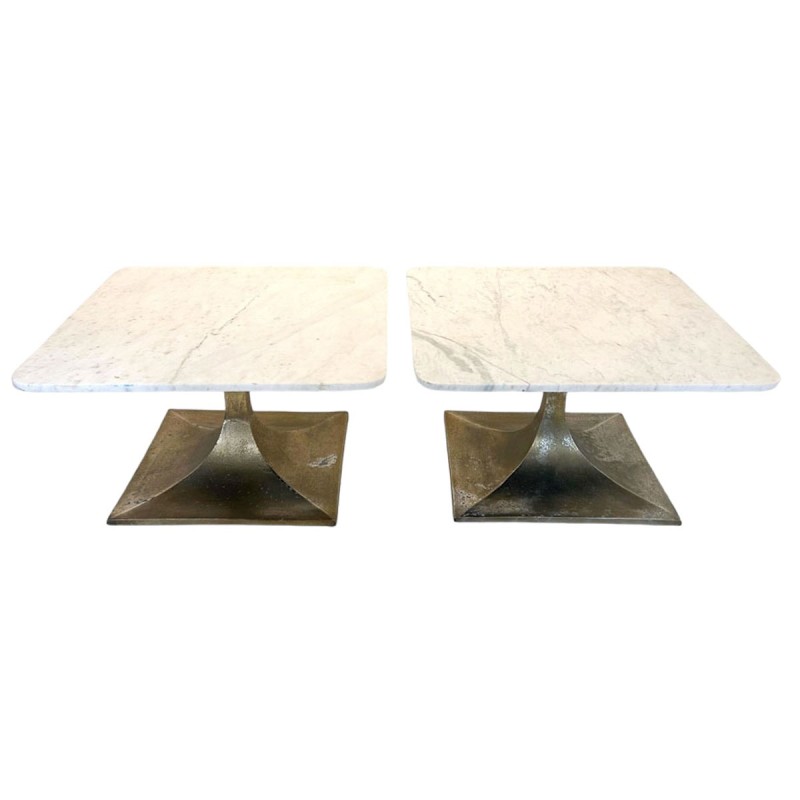 Mid-Century Italian Brass Coffee Table with Carrara Marble Top (Two Available) - Image 2