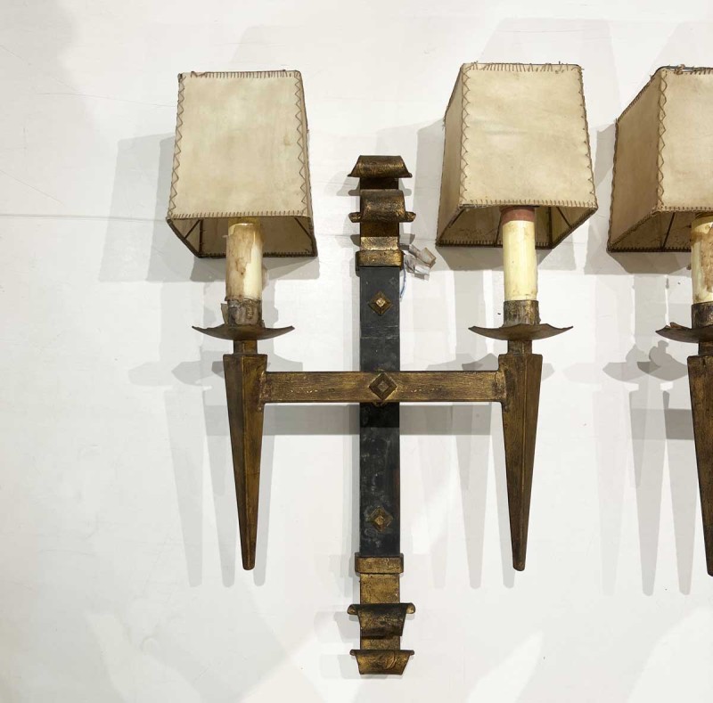 Pair of Large Spanish Gilded Iron Sconces - Image 3
