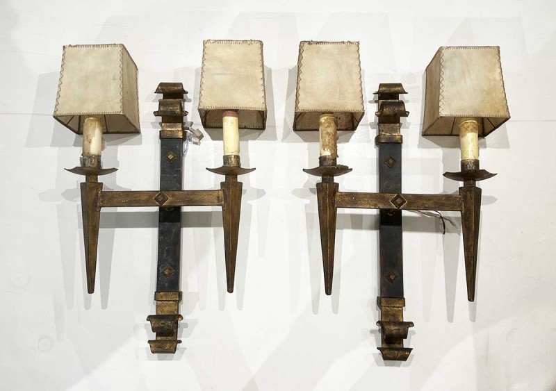 Pair of Large Spanish Gilded Iron Sconces - Image 2
