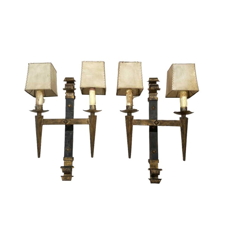 Pair of Large Spanish Gilded Iron Sconces