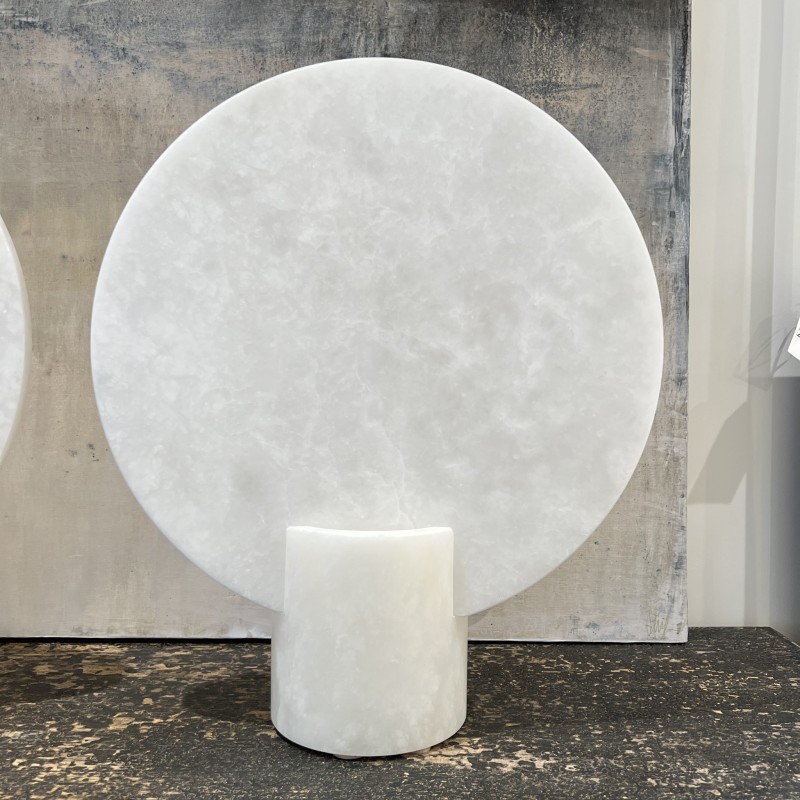 Large White Alabaster Disc Lamp - Image 2