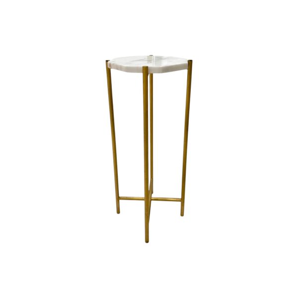 Octagonal White Marble & Brass Side Table