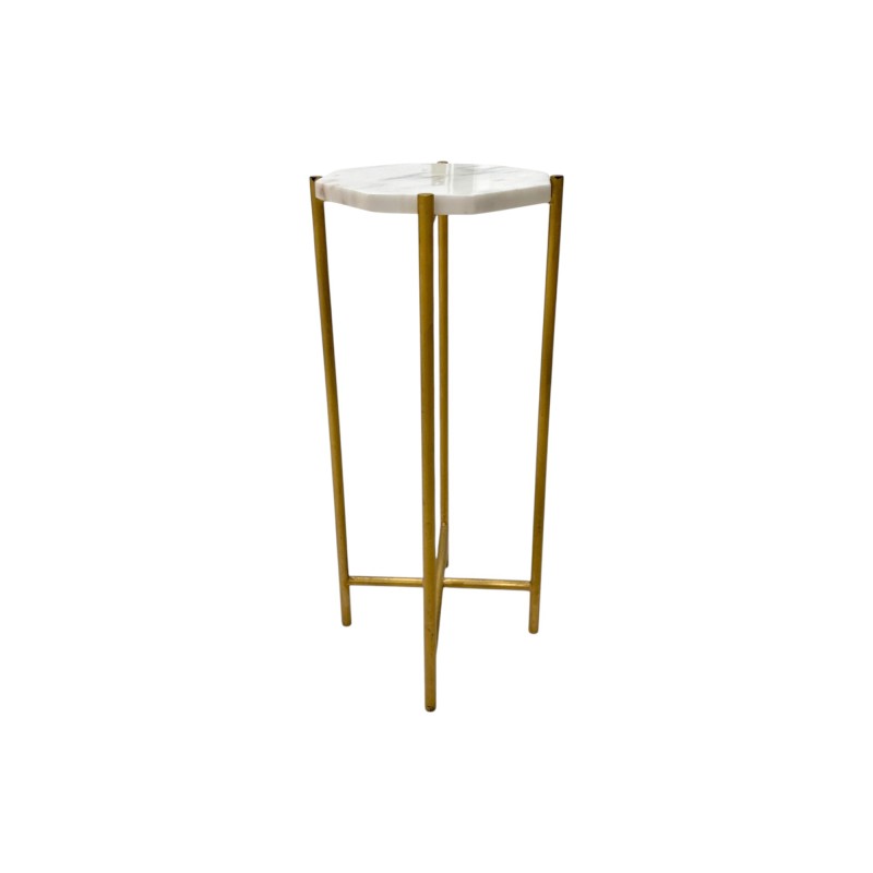 Octagonal White Marble & Brass Side Table