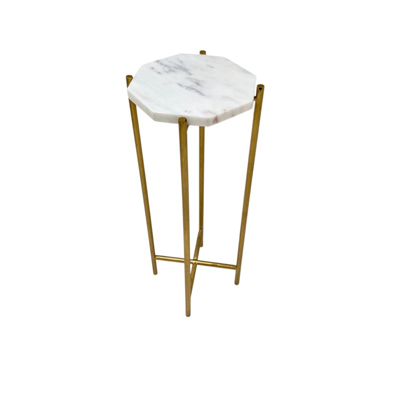 Octagonal White Marble & Brass Side Table - Image 3