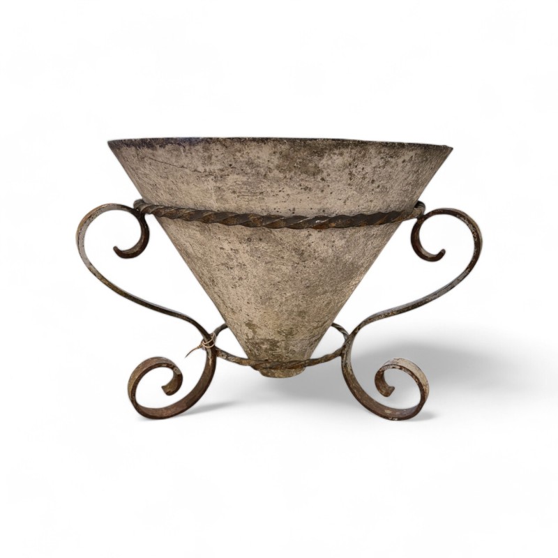 Mid-Century Willy Guhl Conical Jardiniere with Iron Stand