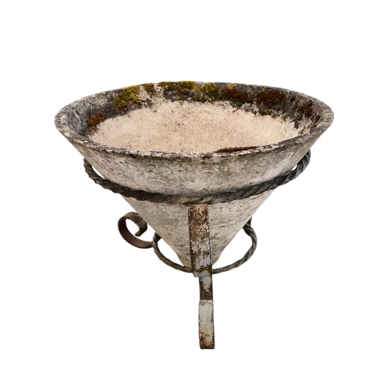 Mid-Century Willy Guhl Conical Jardiniere with Iron Stand - Image 4