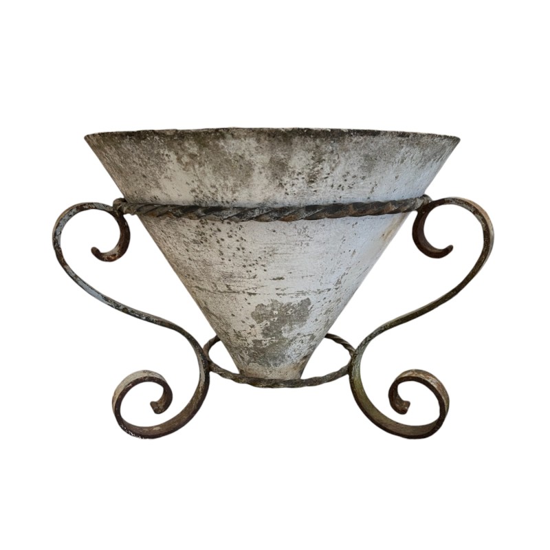 Mid-Century Willy Guhl Conical Jardiniere with Iron Stand - Image 3