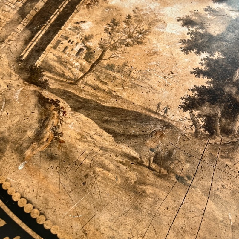 1900 Neoclassical Sepia Grisaille Table with Iron Base - Image 2