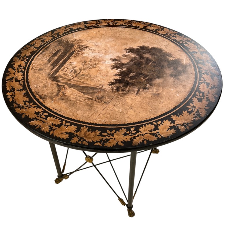 1900 Neoclassical Sepia Grisaille Table with Iron Base - Image 5