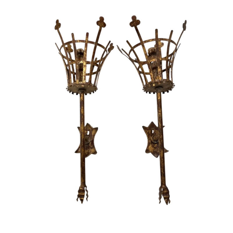 20th Century Pair of Italian Large Iron Sconces - Image 14