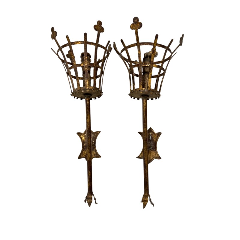 20th Century Pair of Italian Large Iron Sconces