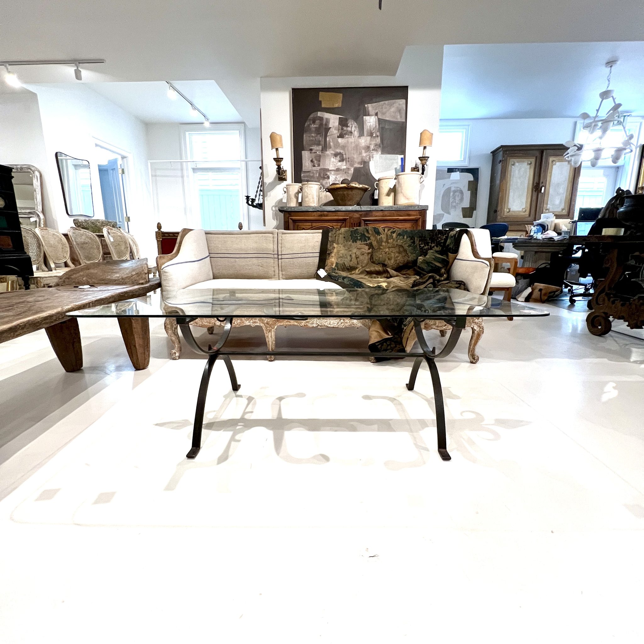 18th Century Iron Coffee Table with Glass Top - Image 2