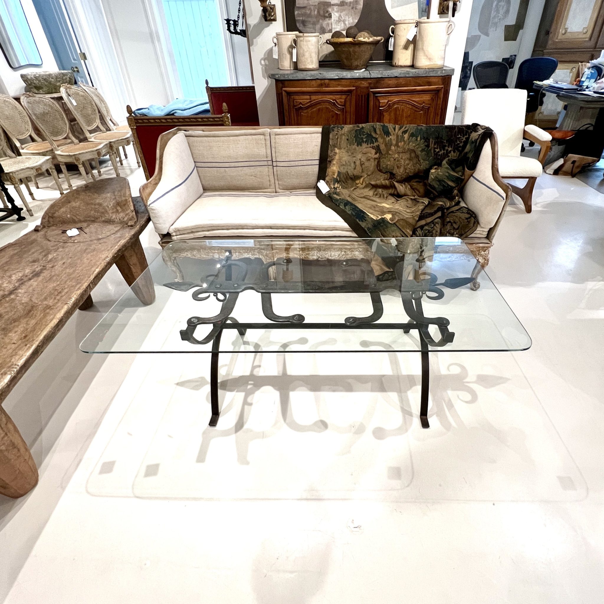 18th Century Iron Coffee Table with Glass Top - Image 3