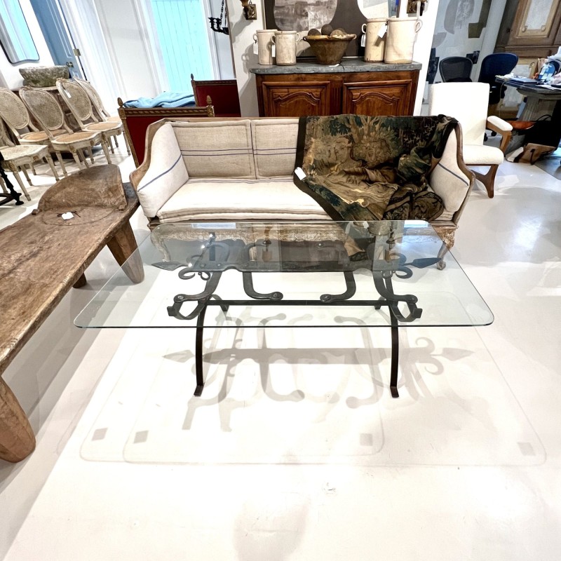 18th Century Iron Coffee Table with Glass Top - Image 3