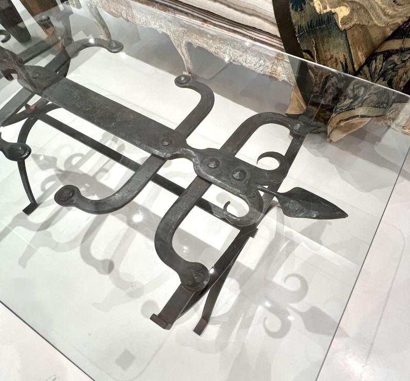 18th Century Iron Coffee Table with Glass Top - Image 4