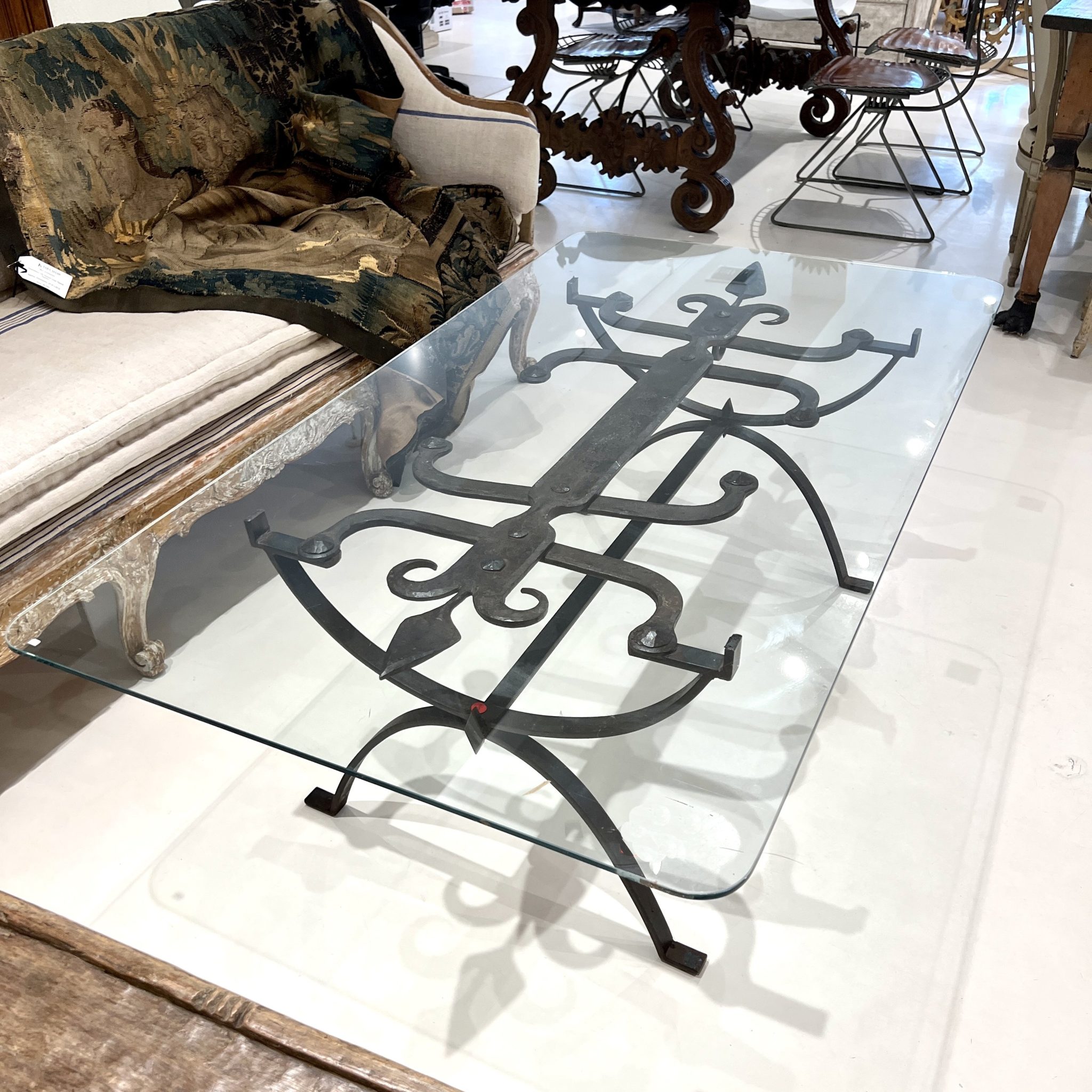 18th Century Iron Coffee Table with Glass Top - Image 7