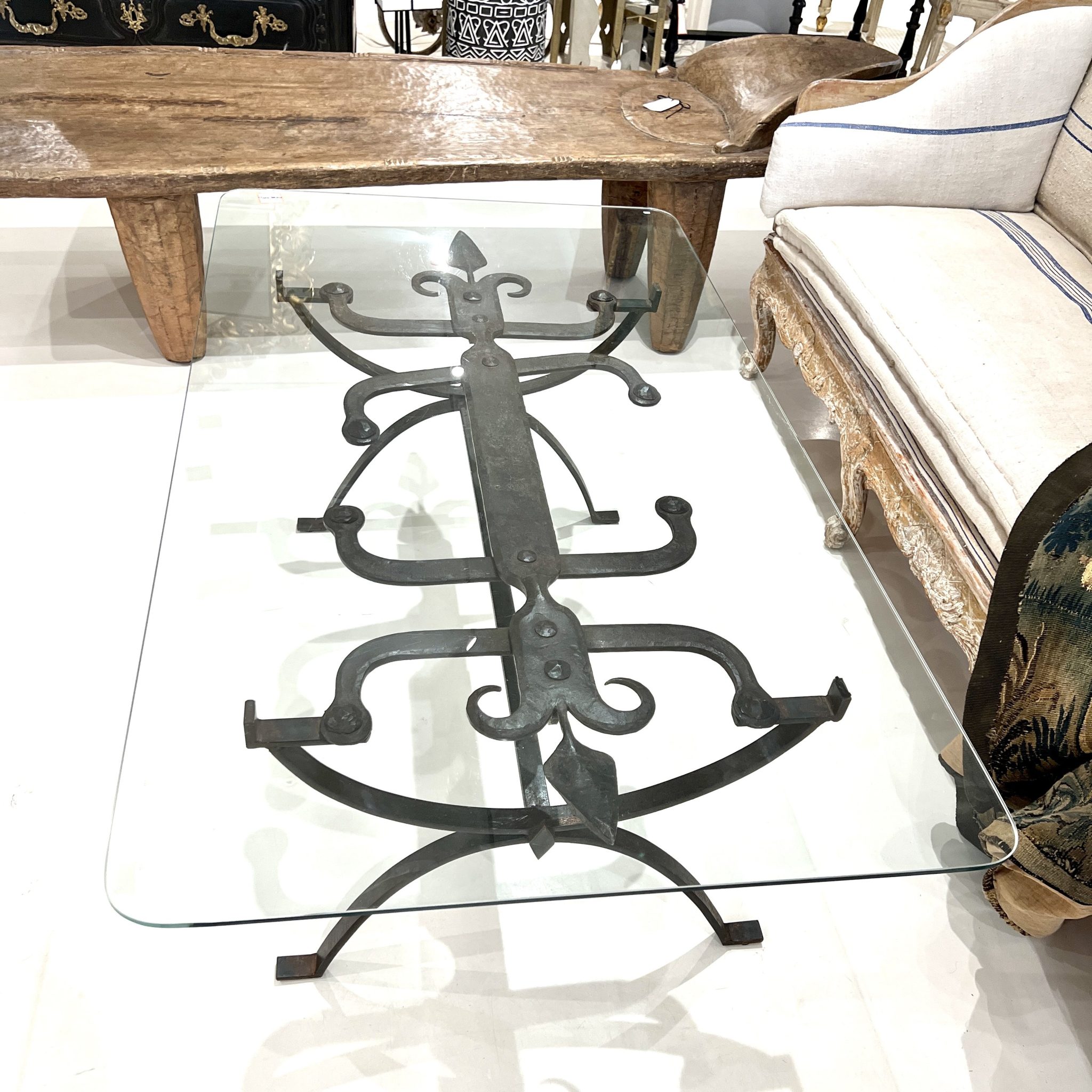 18th Century Iron Coffee Table with Glass Top - Image 9