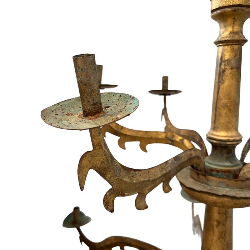 18th Century Spanish Gilded Iron & Wood Chandelier from Catalonia - Image 5