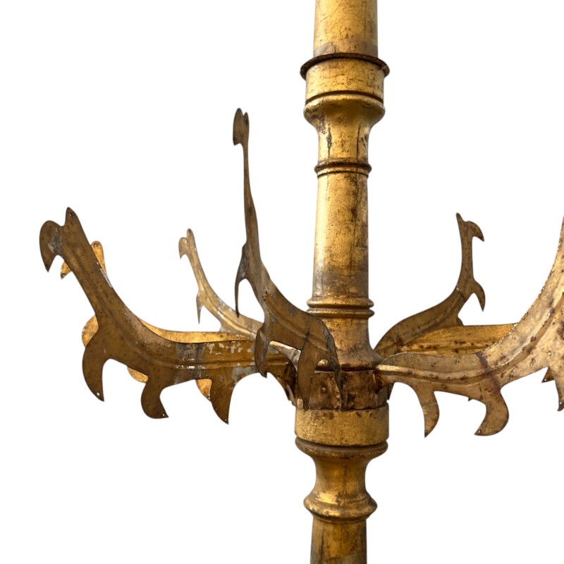 18th Century Spanish Gilded Iron & Wood Chandelier from Catalonia - Image 4
