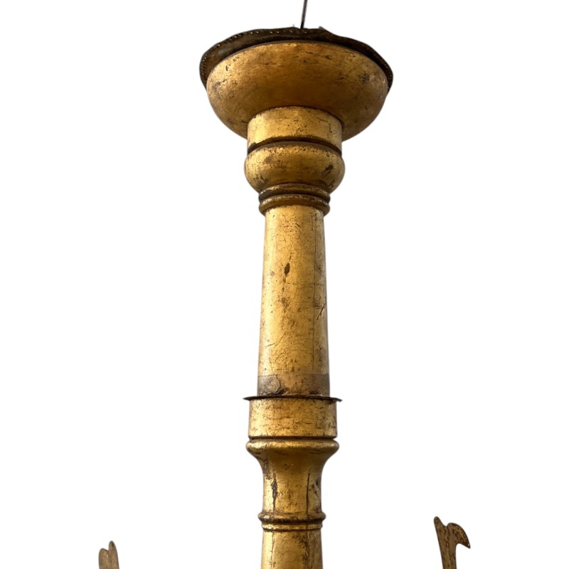 18th Century Spanish Gilded Iron & Wood Chandelier from Catalonia - Image 3