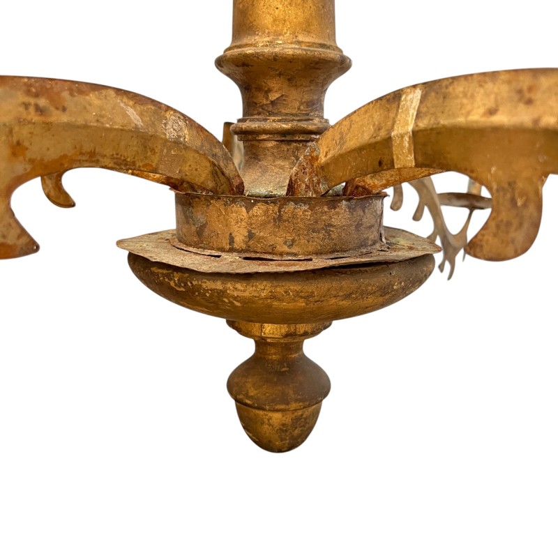 18th Century Spanish Gilded Iron & Wood Chandelier from Catalonia - Image 2