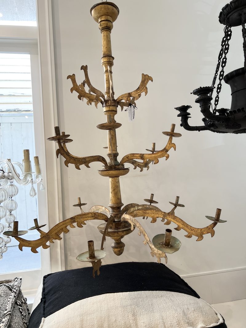 18th Century Spanish Gilded Iron & Wood Chandelier from Catalonia - Image 6