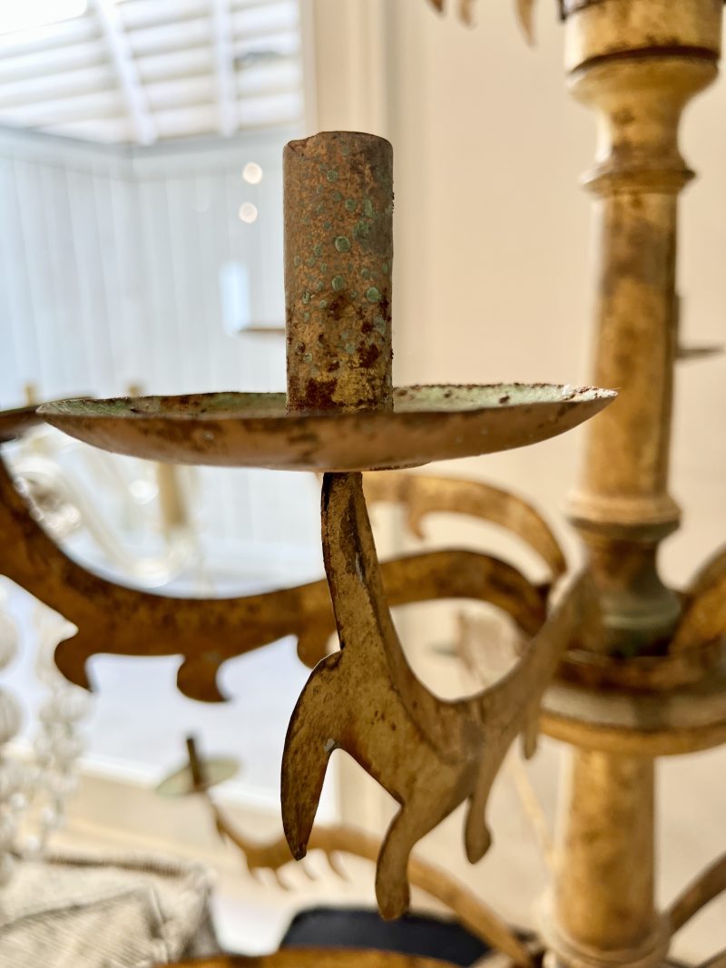 18th Century Spanish Gilded Iron & Wood Chandelier from Catalonia - Image 7