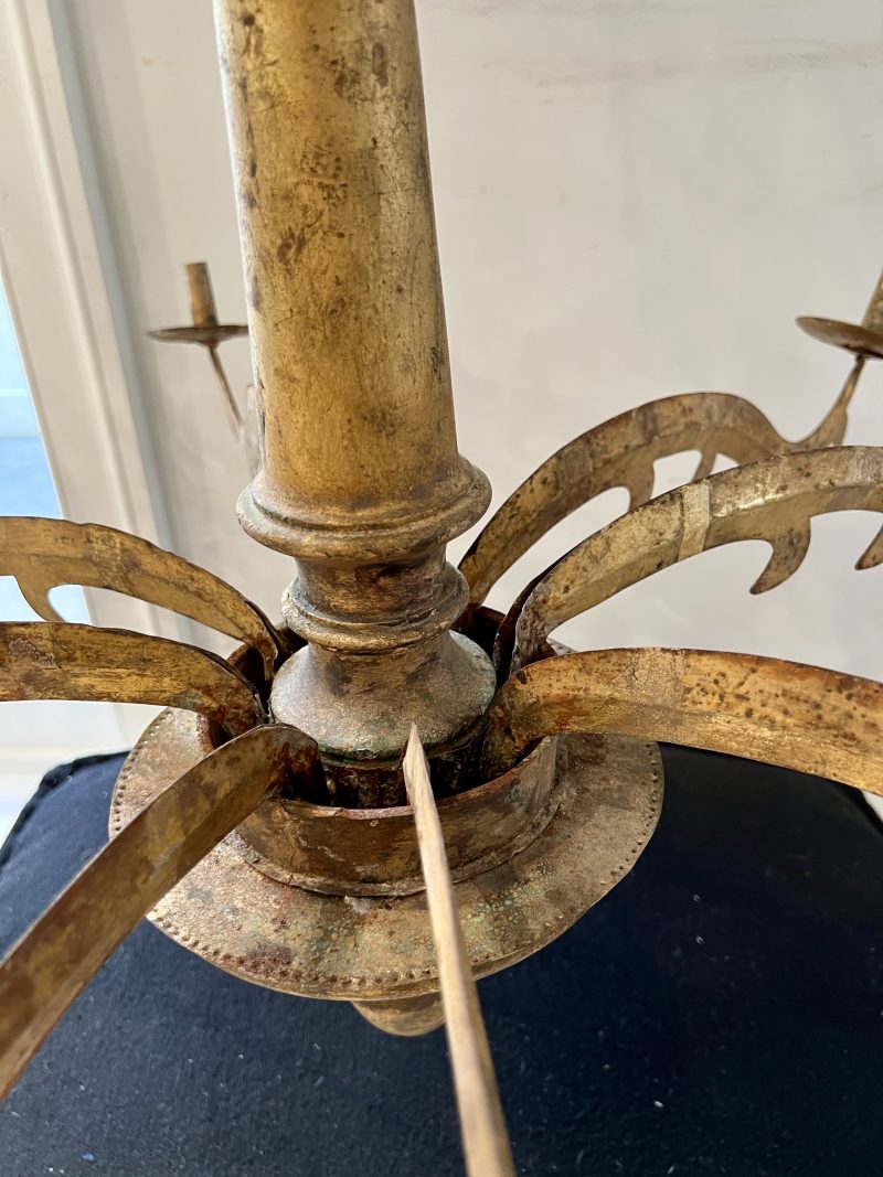 18th Century Spanish Gilded Iron & Wood Chandelier from Catalonia - Image 8