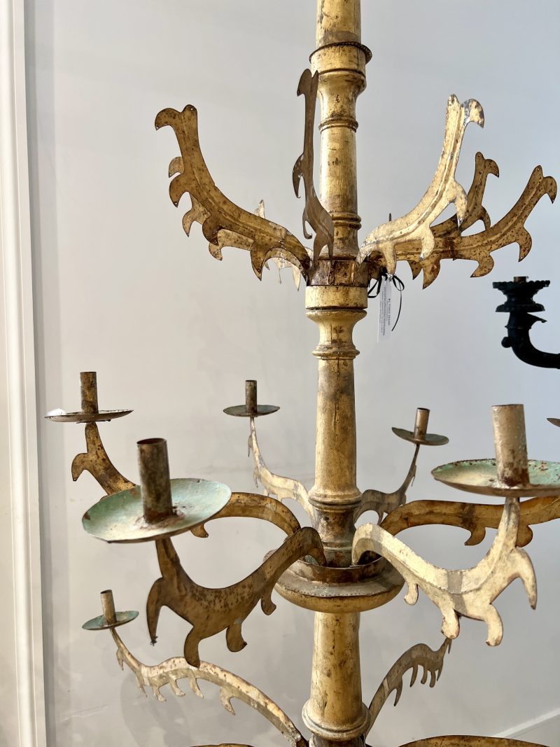 18th Century Spanish Gilded Iron & Wood Chandelier from Catalonia - Image 9