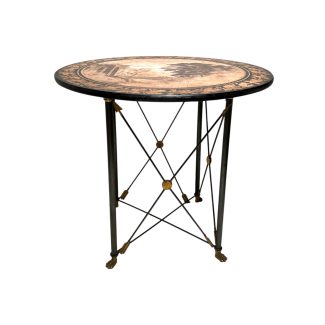 1900 Neoclassical Sepia Grisaille Table with Iron Base